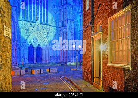 UK,North Yorkshire,York,Precentor's Court and York Minster at Night Stock Photo