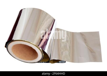 Roll of aluminium foil on white background Stock Photo