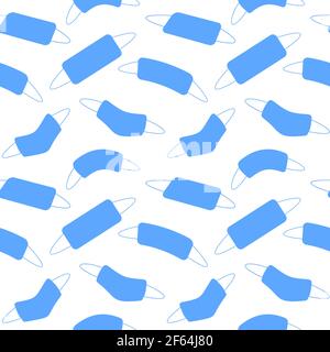 Seamless pattern with blue face masks on white background Stock Vector