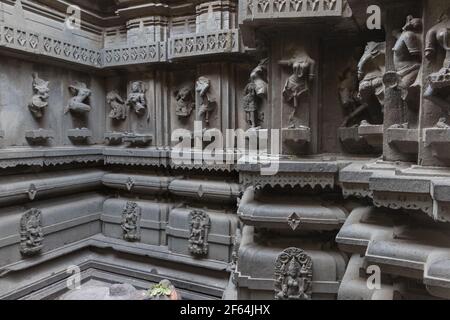 stone carving walls and statues from old hindu temple Stock Photo