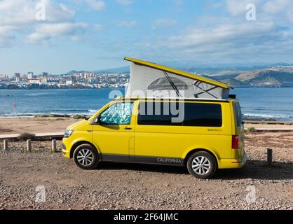 VW, Volkswagen California camper, campervan on beach in Spain. Stock Photo
