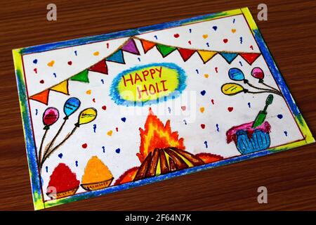 Happy Holi Cards - Printable Colouring Pack for Kids