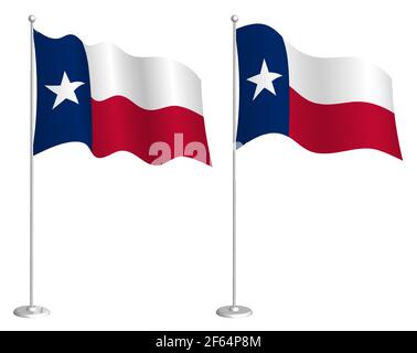 flag of american state of Texas on flagpole waving in wind. Holiday design element. Checkpoint for map symbols. Isolated vector on white background Stock Vector