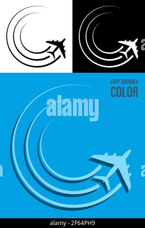 civil aircraft icon with round trail of movement. Airplane symbol for website. Vector in flat style Stock Vector