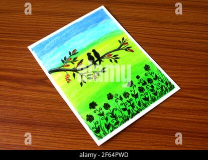 How to draw a beautiful village sunset scenery drawing with oil pastel |  easy sunset sce… | Oil pastel drawings easy, Scenery drawing for kids, Easy  nature drawings