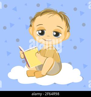 Little child. Boy. Sits playing indulges. Cheerful kind funny. Cartoons flat style. Preschool age. Childhood Vector. Stock Vector