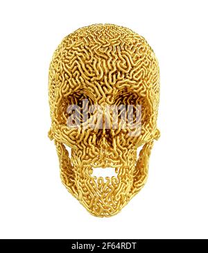 Golden Carved Skull On White Background