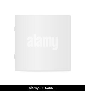 Vector mockup of booklet cover isolated. Closed square magazine, brochure or notebook template on white background. 3d illustration for your design Stock Vector