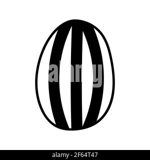 One easter egg with black thick lines ornament on white background. Simple Spring holiday symbols. Stock Vector