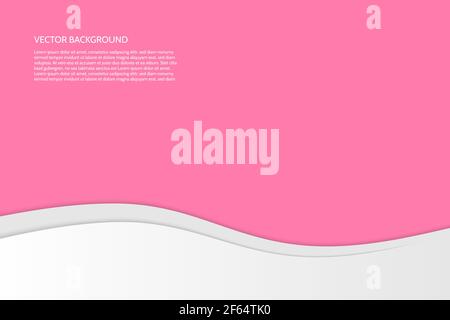 Vector modern simple wavy pink background with paper effect. Background with gray and white waves. Sample text. Stock Vector