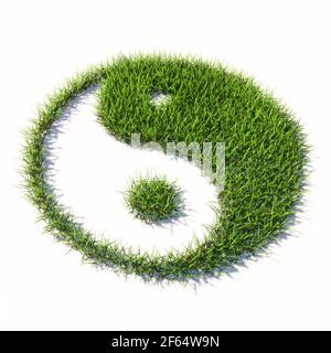 Concept or conceptual green summer lawn grass isolated on white background, sign of chinese symbol of Yin-Yang, opposing and complementary. Stock Photo