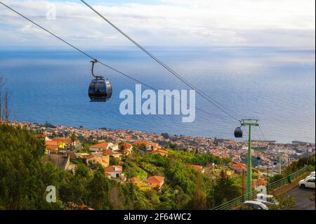 Cable car from the city of Funchal to the Monte Palace in Madeira, Portugal Stock Photo