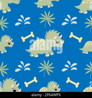 Seamless pattern dinosaur on a blue background Stock Vector