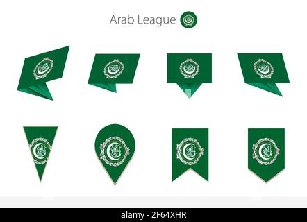 Arab League national flag collection, eight versions of Arab League vector flags. Vector illustration. Stock Vector