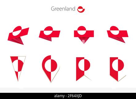 Greenland national flag collection, eight versions of Greenland vector flags. Vector illustration. Stock Vector