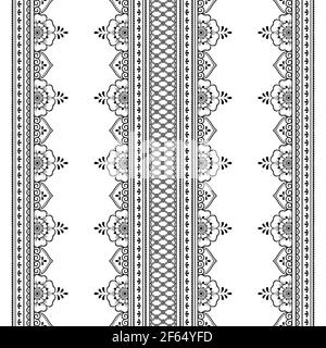 Seamless borders pattern for Mehndi, Henna drawing and tattoo. Decoration in ethnic oriental, Indian style. Doodle ornament. Outline hand draw vector Stock Photo