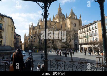 Segovia Cathedral on the Plaza Mayor. Segovia, Spain. Stock Photo