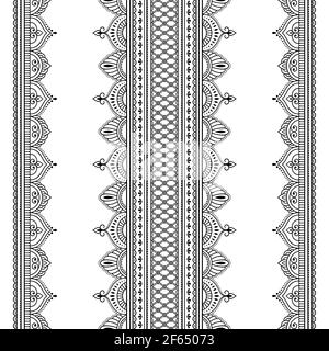 Seamless borders pattern for Mehndi, Henna drawing and tattoo. Decoration in ethnic oriental, Indian style. Doodle ornament. Outline hand draw vector Stock Photo