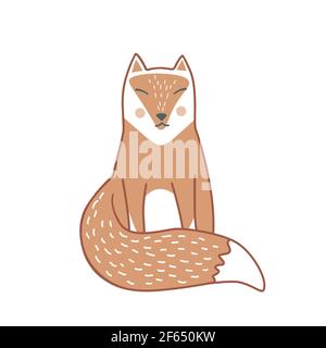 Wild sleeping fox hand drawn in Scandinavian style. Vector illustration isolated on white. Swedish art for poster, card, t-shirt, textile, print, home Stock Vector