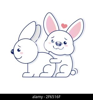 vector illustration of cartoon rabbits different breeds. Fine bunnys for veterinary design Stock Vector