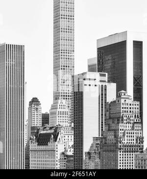 Black and white picture of New York diverse architecture, USA. Stock Photo