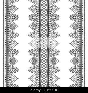 Seamless borders pattern for Mehndi, Henna drawing and tattoo. Decoration in ethnic oriental, Indian style. Doodle ornament. Outline hand draw vector Stock Photo