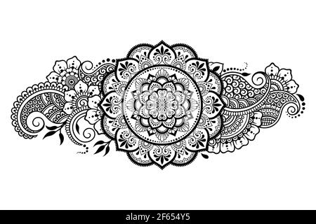 Circular pattern in form of mandala with flower for Henna, Mehndi, tattoo, decoration. Decorative ornament in ethnic oriental style. Outline doodle ha Stock Photo