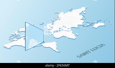 World Map in isometric style with detailed map of Saint Lucia. Light blue Saint Lucia map with abstract World Map. Vector illustration. Stock Vector