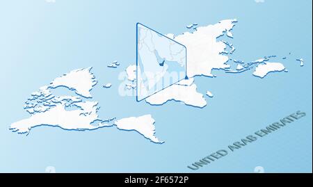 Isometric map of United Arab Emirates with soccer field. Football ball ...