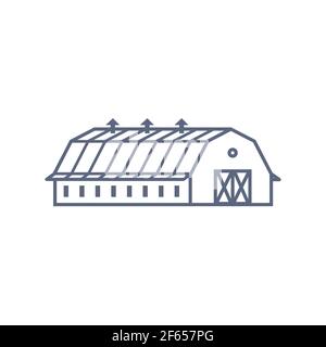 Barn house line icon - village house or wooden cabin in linear style on white background. Vector illustration Stock Vector