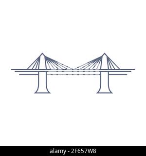 Bridge line vector icon - suspension bridge simple pictogram in linear style on white background. Vector illustration Stock Vector