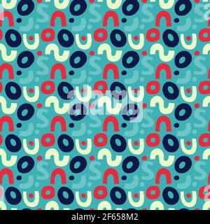 Seamless pattern in memphis style of green natural color. Stock Vector