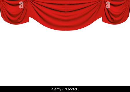 Red curtains at the top with pleats. 3D. Vector illustration. Stock Vector