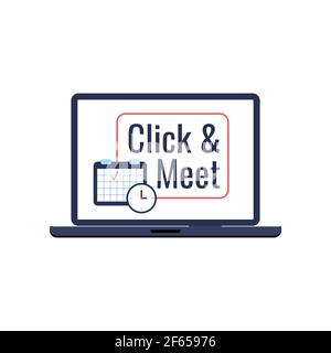 Click and meet visit time and date icon isolated on white background. Stock Vector