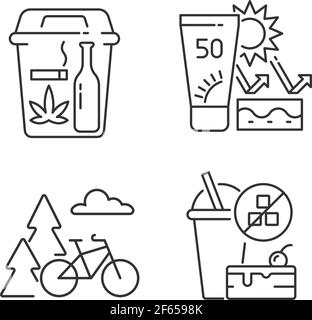 Healthy habits linear icons set Stock Vector