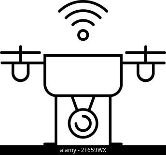 Drone UAV icon in thin outline. Vector illustration. Stock Vector