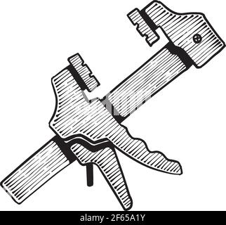 Woodworking clamp hand drawn illustration. Stock Vector