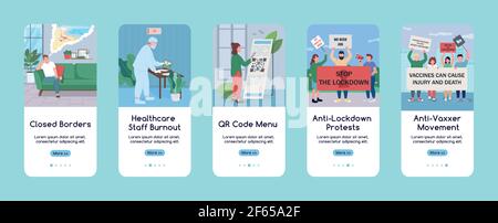 New normal during covid onboarding mobile app screen flat vector template Stock Vector
