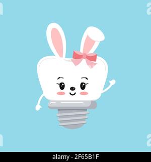 Easter tooth dental implant with bunny ears icon isolated. Stock Vector