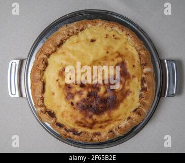 Parisian Flan, cutted classic tart served on a plate copy space Stock Photo