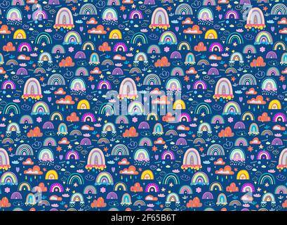 Boho collection of rainbows, clouds and stars. Stock Vector