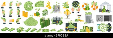 Huge packs of paper money. Bundle with cash bills. Stock Vector