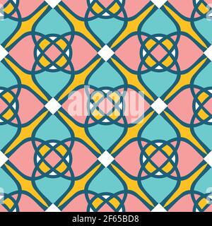 Seamless vector pattern with gentle pastel window texture on yellow background. Romantic mosaic wallpaper design. Moroccan fashion textile. Stock Vector