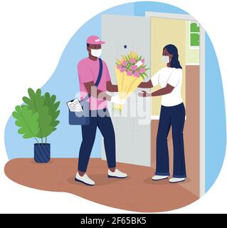 Flowers delivery during covid 2D vector web banner, poster Stock Vector