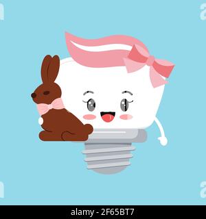 Easter tooth dental implant with chocolate rabbit icon isolated. Stock Vector
