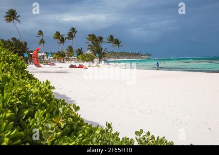 Dominican Republic, Punta Cana, Kitesurfing at The Kite Club, Playa Blanca Stock Photo