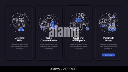 Interpersonal skill self assessment onboarding mobile app page screen with concepts Stock Vector