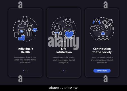 Positive adult development onboarding mobile app page screen with concepts Stock Vector