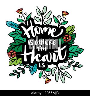 Home Is Where The Heart Motivational Quote Typography Art Vec