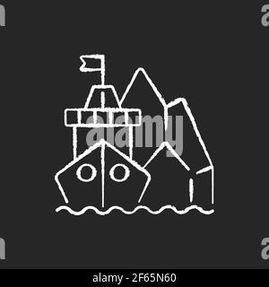 Arctic exploration chalk white icon on black background Stock Vector